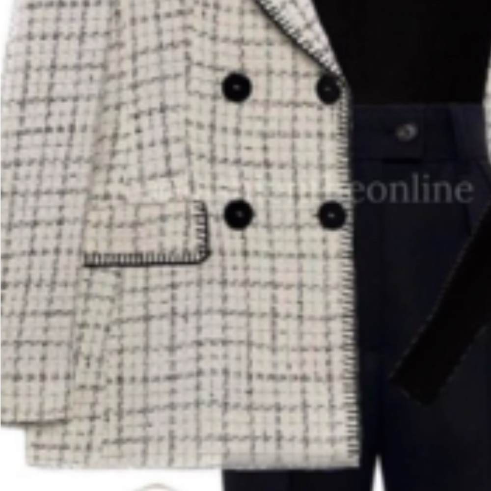 ZARA WOMAN NWT DOUBLE BREASTED TEXTURED WEAVE JACKET ECRU BLACK - Picture 6 of 7